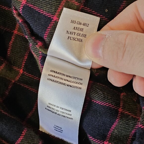 Rails Large Shirt Andi Navy Fuschia Plaid Button Down Flannel Ruffle Collar - Picture 13 of 15